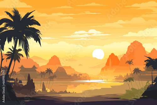 Thailand flat art landscape illustration