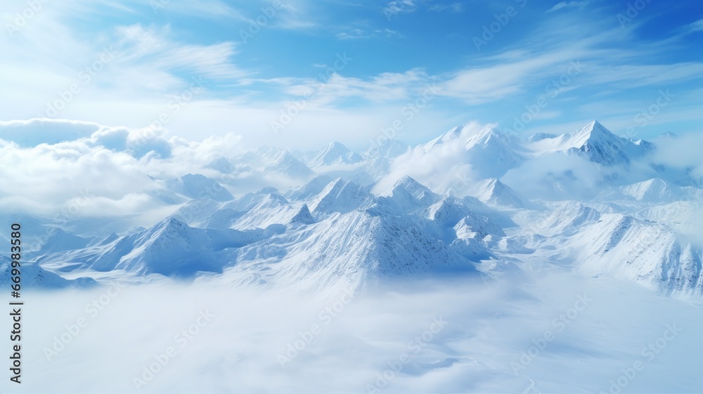 Bird's-eye view of the snowy mountains