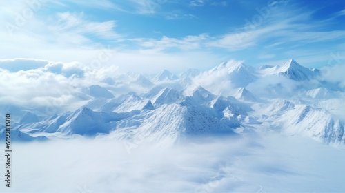 Bird's-eye view of the snowy mountains
