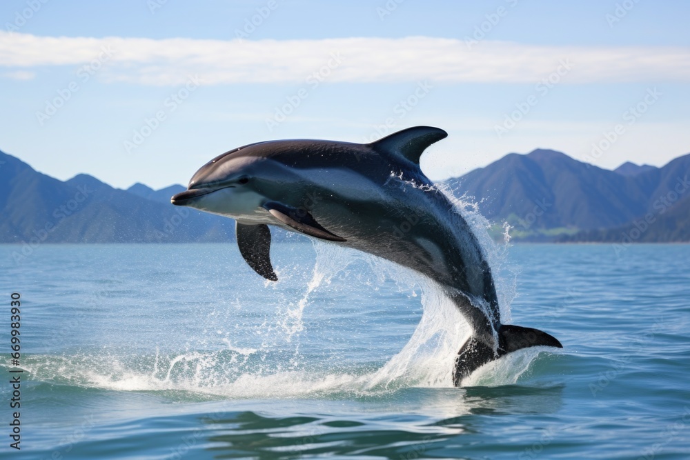 Obraz premium a single dolphin leaping from the ocean
