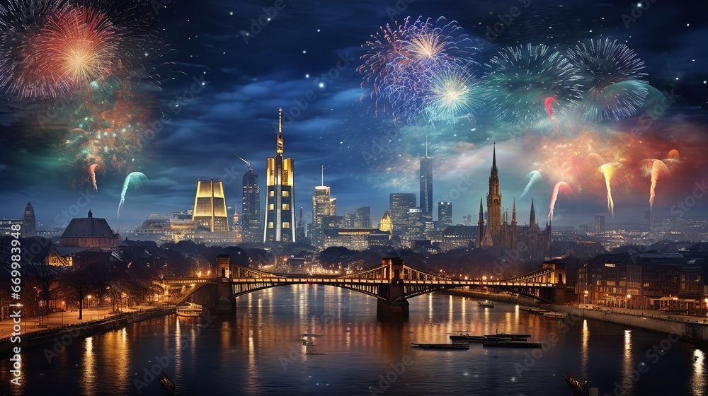 New Year Eve Firworks with Skyline
