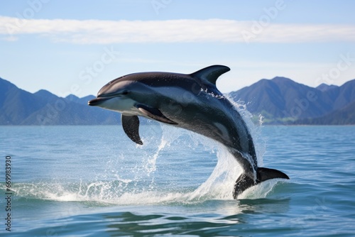 a single dolphin leaping from the ocean