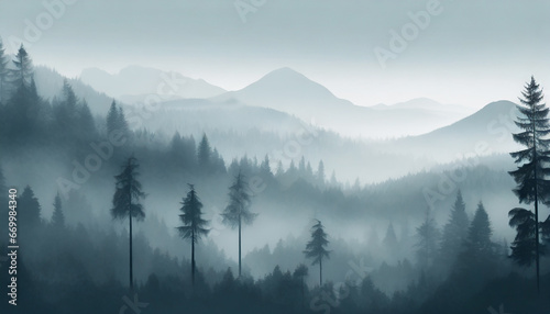gradient calming nature foggy forest view phone wallpaper background ai generated photo