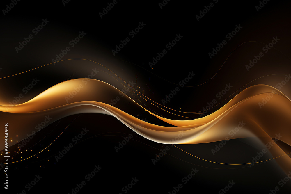 Obraz premium illustration of abstract gold waves on black background. Created with Generative AI 