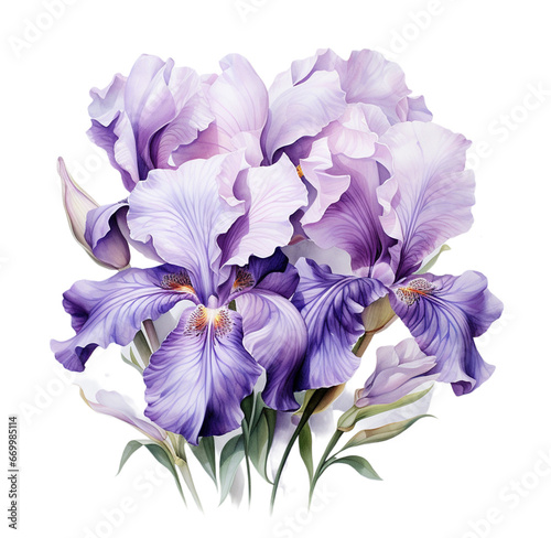Watercolor iris flower Generative AI  png image.