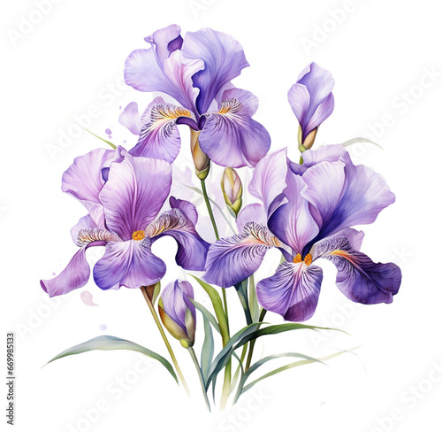 Watercolor iris flower Generative AI, png image.