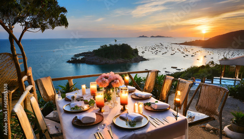 luxury dinner beach view generate ai
