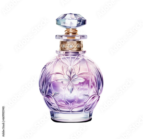 Watercolor perfume bottle. Generative AI, png image.