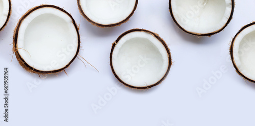 Coconut on white background. Copy space