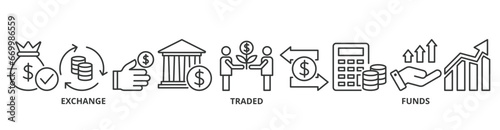 ETF banner web icon vector illustration concept Exchange Traded Funds Stock Market Investment with icon of money, cash flow, trading, transaction, bank, accounting, and growth