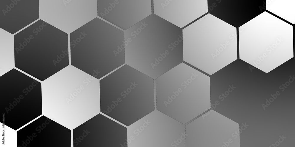 abstract Hexagon honeycomb shaped black and white decorative ceramic tiles on wall background. Contemporary sci-fi background with bokeh effect. Poster design. Hexagons metal surface. abstract Hexagon honeycomb shaped black and white decorative ceramic tiles on wall background. Contemporary sci-fi background with bokeh effect. Poster design. Hexagons metal surface.