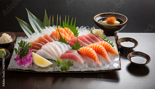 japanese cuisine assortment of sashimi n freshly sliced raw fish