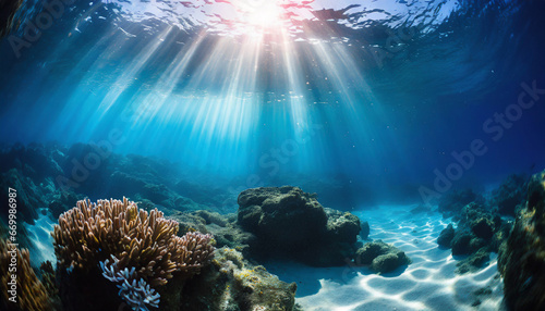 sunlit serenity exploring underwater realm beneath surface capturing magic of ocean oceanic sunbeams enchanting depths of sea