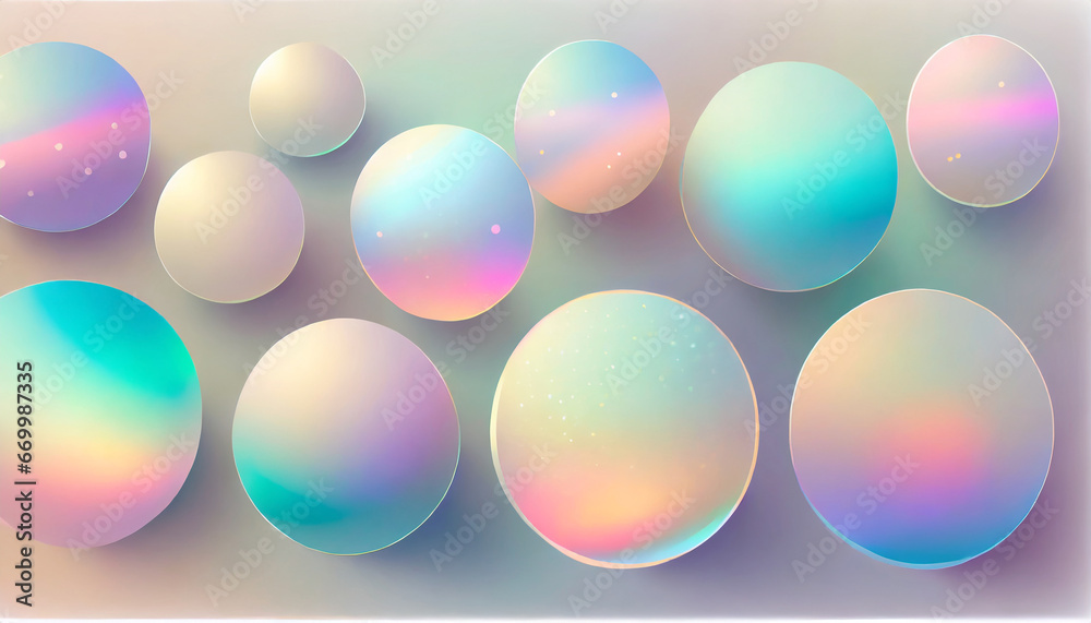 set of holographic pastel colored gradient spheres vector illustration