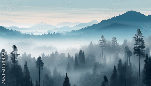 gradient calming nature foggy forest view phone wallpaper background ai generated © Nichole