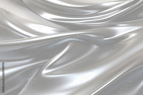 Silver satin drapery, a lustrous fabric with flowing wave-like patterns