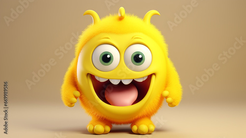3d cute childish face toothless smile amazed on yellow. 