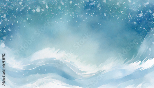 water snow wavy abstract transparent background for copy space text blue frozen ocean flowing motion watercolor effect blizzard backdrop snowy holiday cartoon hand painted details © Nichole