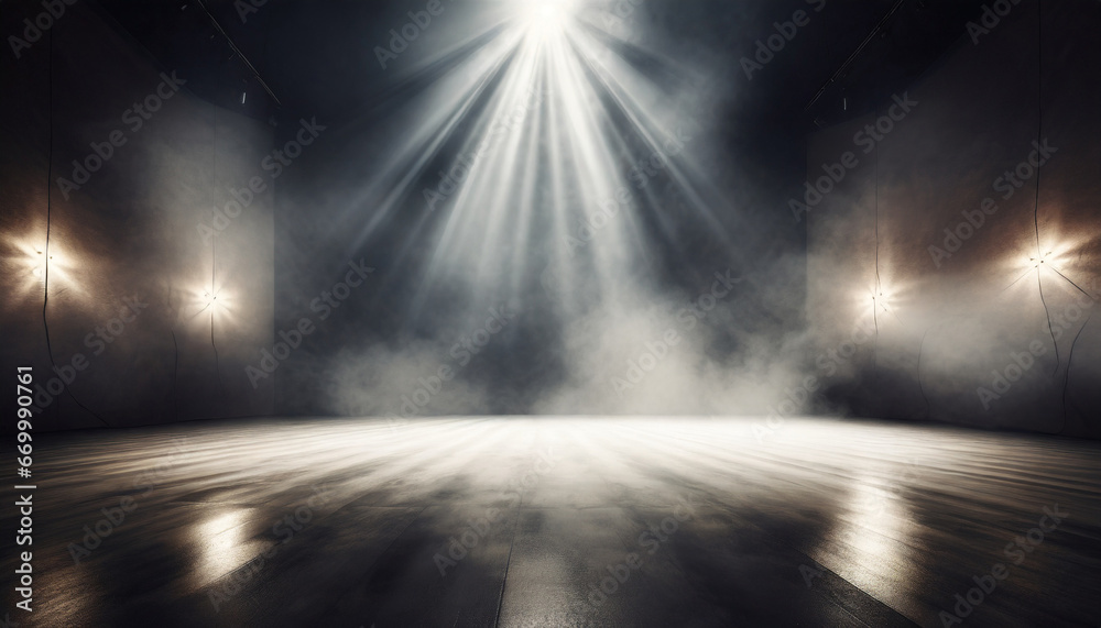 illuminating creativity spotlight in dark grunge elegance spotlight on empty stage in smoky space theatrical ambiance