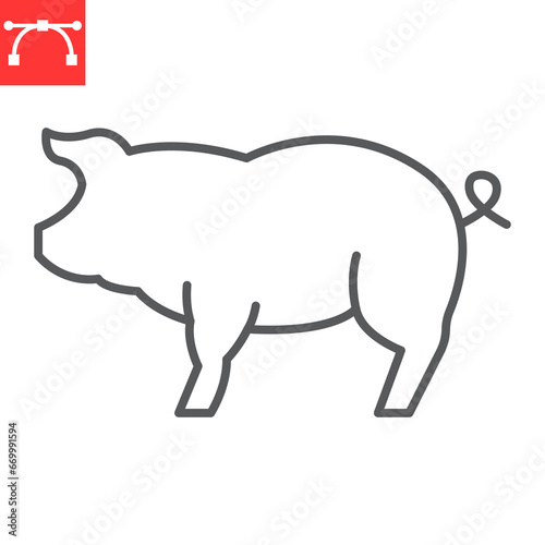 Pig line icon, farm and pork meat, pig body vector icon, vector graphics, editable stroke outline sign, eps 10.
