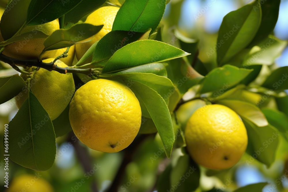 a lemon tree with lemons strikingly contrasting the green leaves