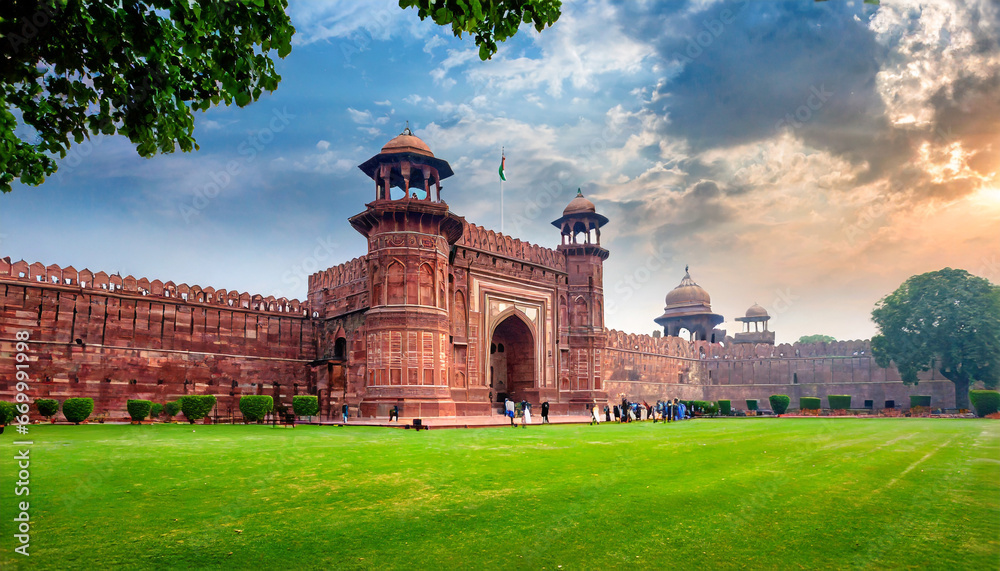 the red fort monument in new delhi india its unesco world heritage site generative ai - obrazy, fototapety, plakaty 
