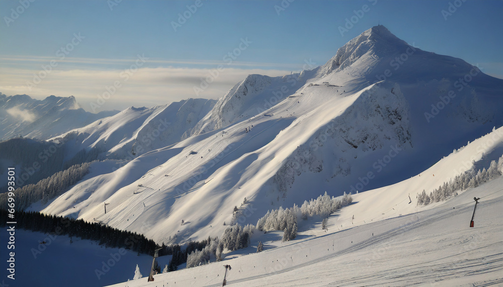 snow covered mountains with ski slope ai generative