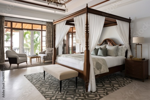 luxurious master suite with four-poster bed
