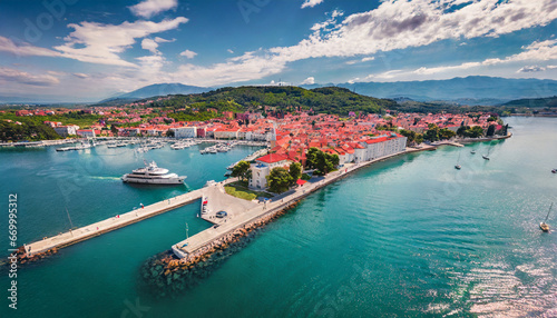 incredible summer view from flying drone of koper port aerial outdoor scene of adriatic coastline slovenia europe stunning mediterranean seascape traveling concept background
