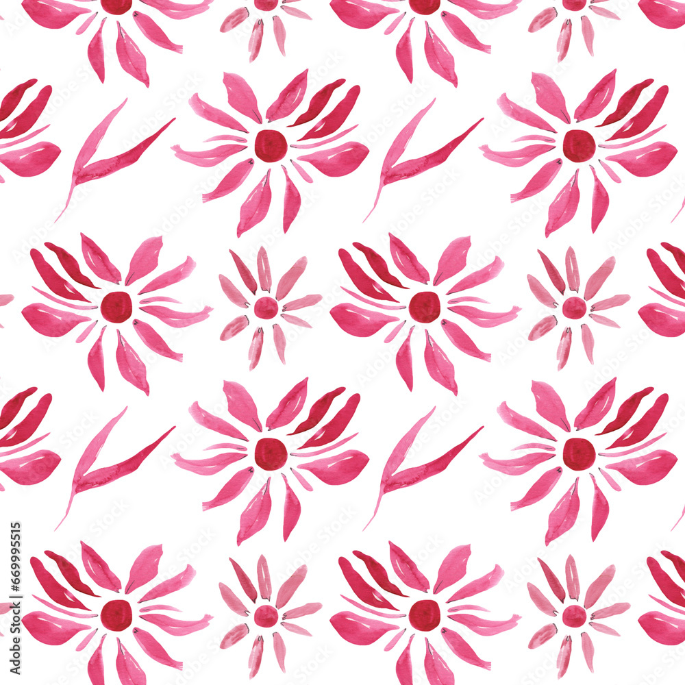Floral pattern with rose flowers. Watercolor seamless border for floral background, textile. Isolated illustration of design elements.