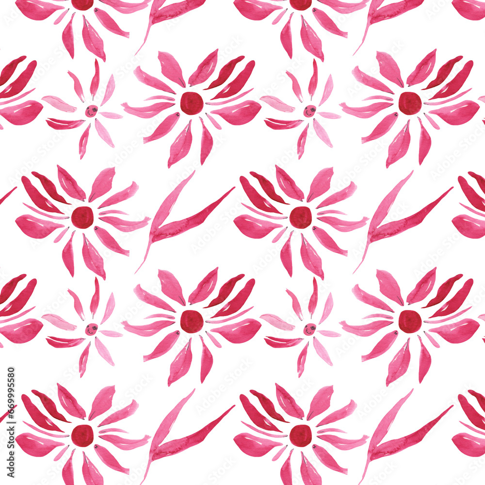 Floral pattern with rose flowers. Watercolor seamless border for floral background, textile. Isolated illustration of design elements.