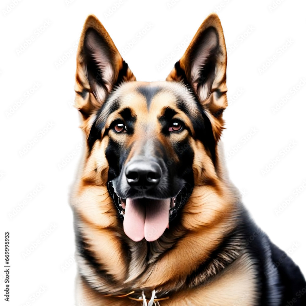 a beautiful, smiling German shepherd dog in a transparent background