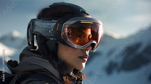 A skier portrait with a helmet and ski goggles © jr-art