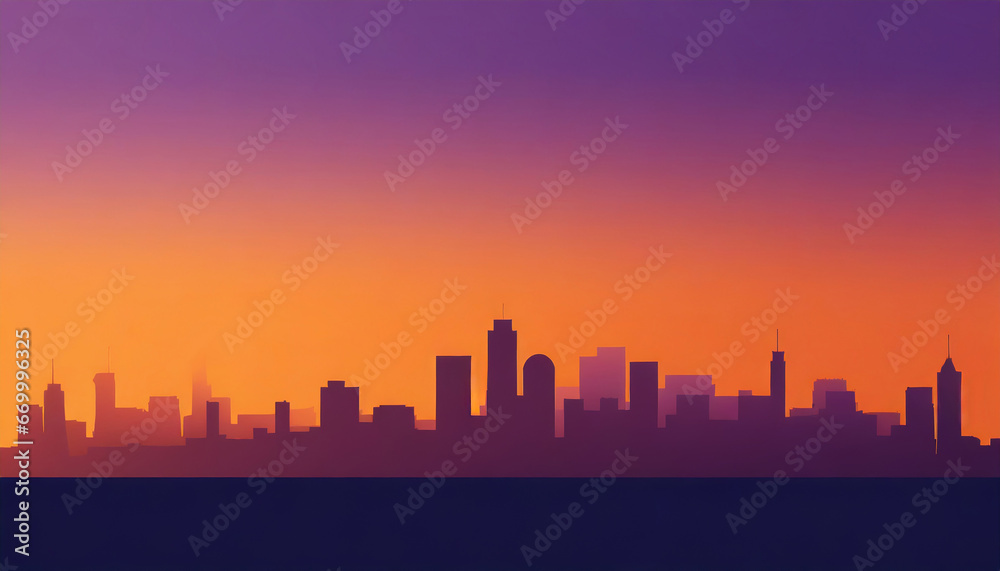 orange tangerine and purple gradient minimalistic cityscape silhouette skyline hd phone wallpaper ai generated