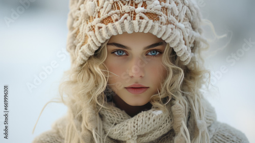Portrait of a warmly dressed woman in winter