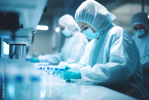 Pharmaceutical workers or technologist doing quality control of chemicals and cosmetics products