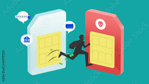 SIM Swapping Scam Concept. Phishing Scam. hackers extracting data from a SIM card. Fake SIM fraud. Financial fraud.