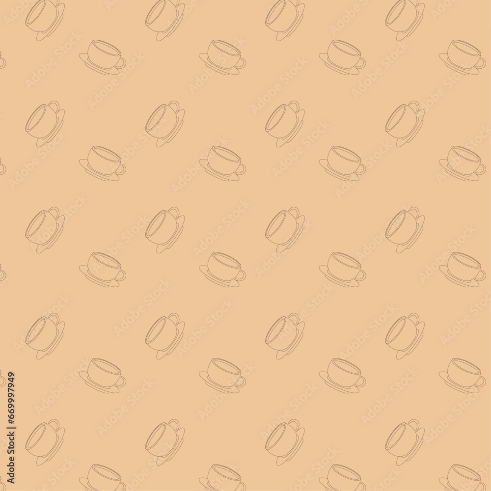 Seamless pattern with cup in outline on yellow background for wrapping papers, wallpapers, textile, fabrics, apps, webs, packaging Seamless pattern with cup in outline on yellow background for wrapping papers, wallpapers, textile, fabrics, apps, webs, packaging