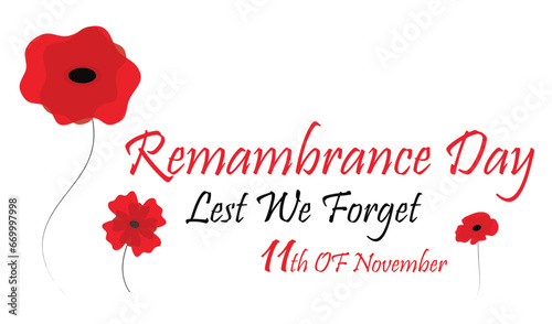 Remembrance day 11 November concept. isolated on white background with Red poppies, Vector stock
