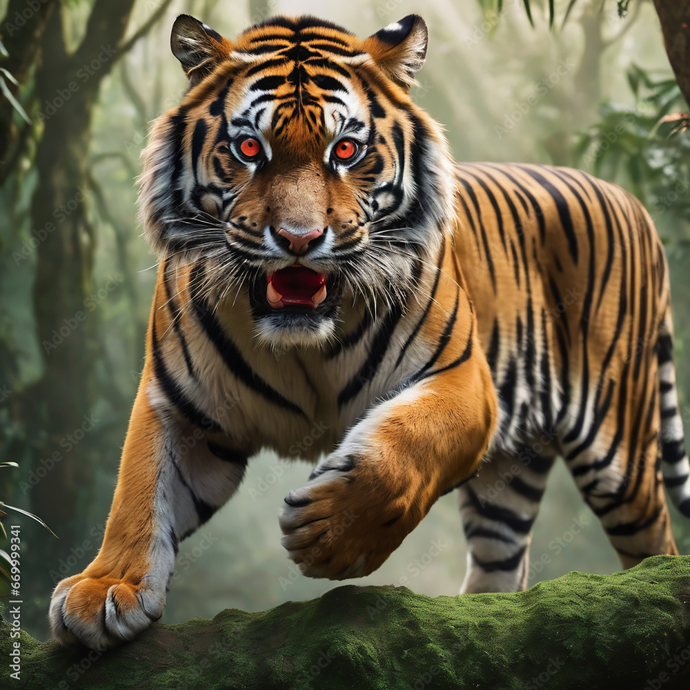Ai image of roaring red eyes tiger in the jungle
Ai image of roaring red eyes tiger in the jungle