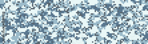 Morpat digicam seamless pixel winter white and blue army camo pattern. Acupat mosaic camouflage with squares texture. Vector background