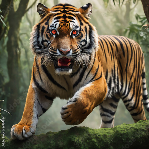Ai image of roaring red eyes tiger in the jungle 
