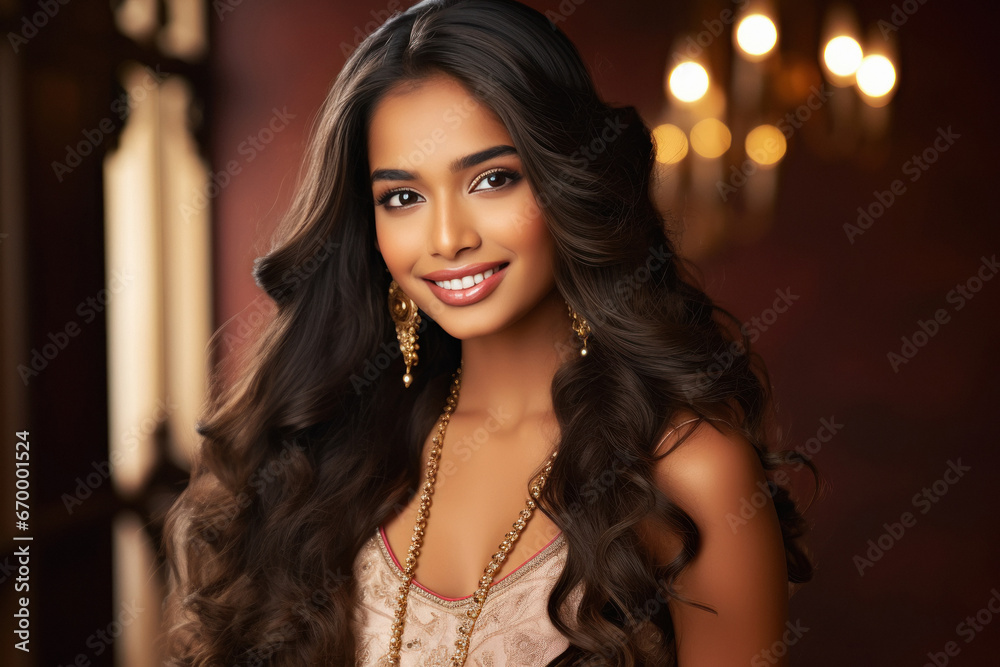 Beautiful young Indian woman with long hair style