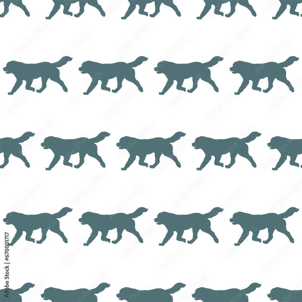 Seamless pattern. Running newfoundland dog isolated on a white background. Endless texture. Pet animals. Design for wallpaper, template, print. Vector illustration.