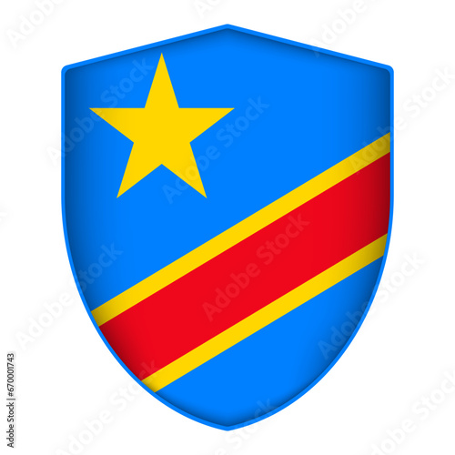 Democratic Republic of the Congo flag in shield shape. Vector illustration. Free Download Democratic Republic of the Congo flag in shield shape. Vector illustration. - GFXLoad