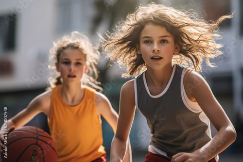Portrait of a girl playing basketball