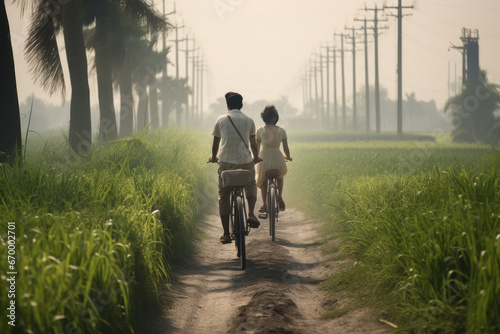 Indian couple going on bicycles photo