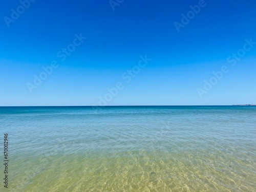 Transparent blue sea water  blue sea horizon  pure sky  natural blue seascape background