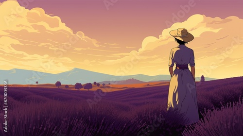 Woman at Lavender Field Wallpaper