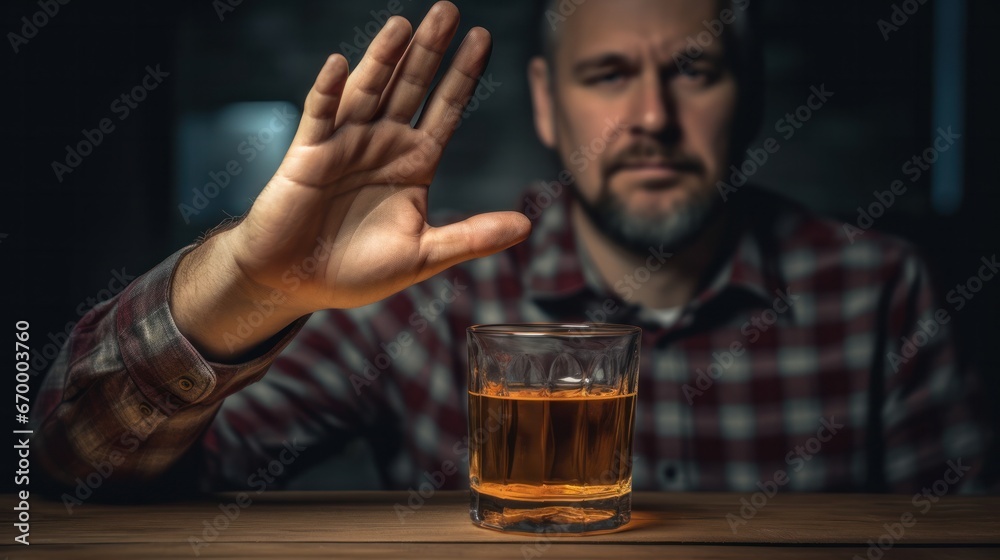 man refuses say no and avoid to drink an alcohol whiskey , stopping hand sign male, alcoholism treatment, alcohol addiction, quit booze, Stop Drinking Alcohol. Refuse Glass liquor, unhealthy, reject man refuses say no and avoid to drink an alcohol whiskey , stopping hand sign male, alcoholism treatment, alcohol addiction, quit booze, Stop Drinking Alcohol. Refuse Glass liquor, unhealthy, reject